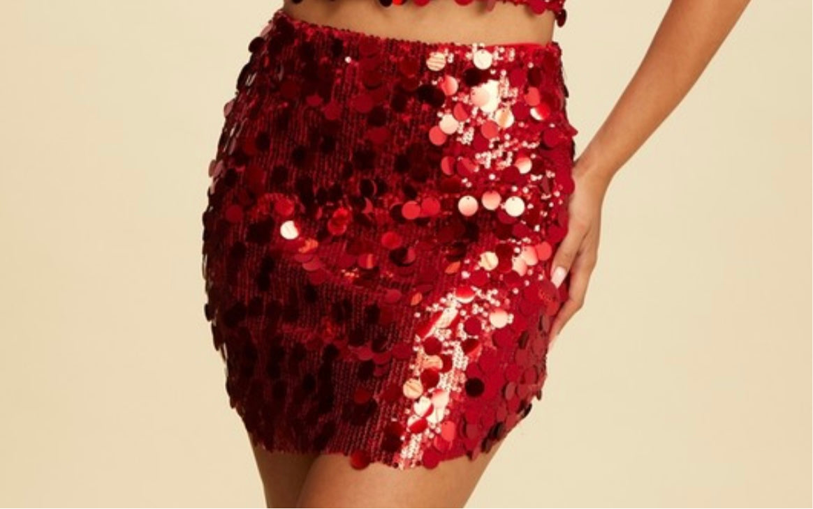 Red Sequin Mini Skirt